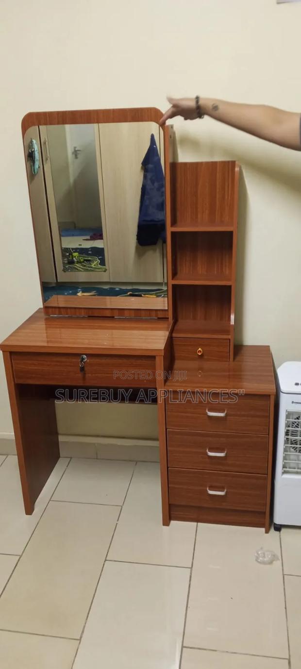 Premium Brown Wooden Dressing Table – Sliding Mirror + Drawers