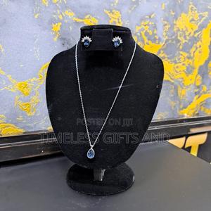 Silver Blue Teardrop Necklace Earrings Ladies Gift Set
