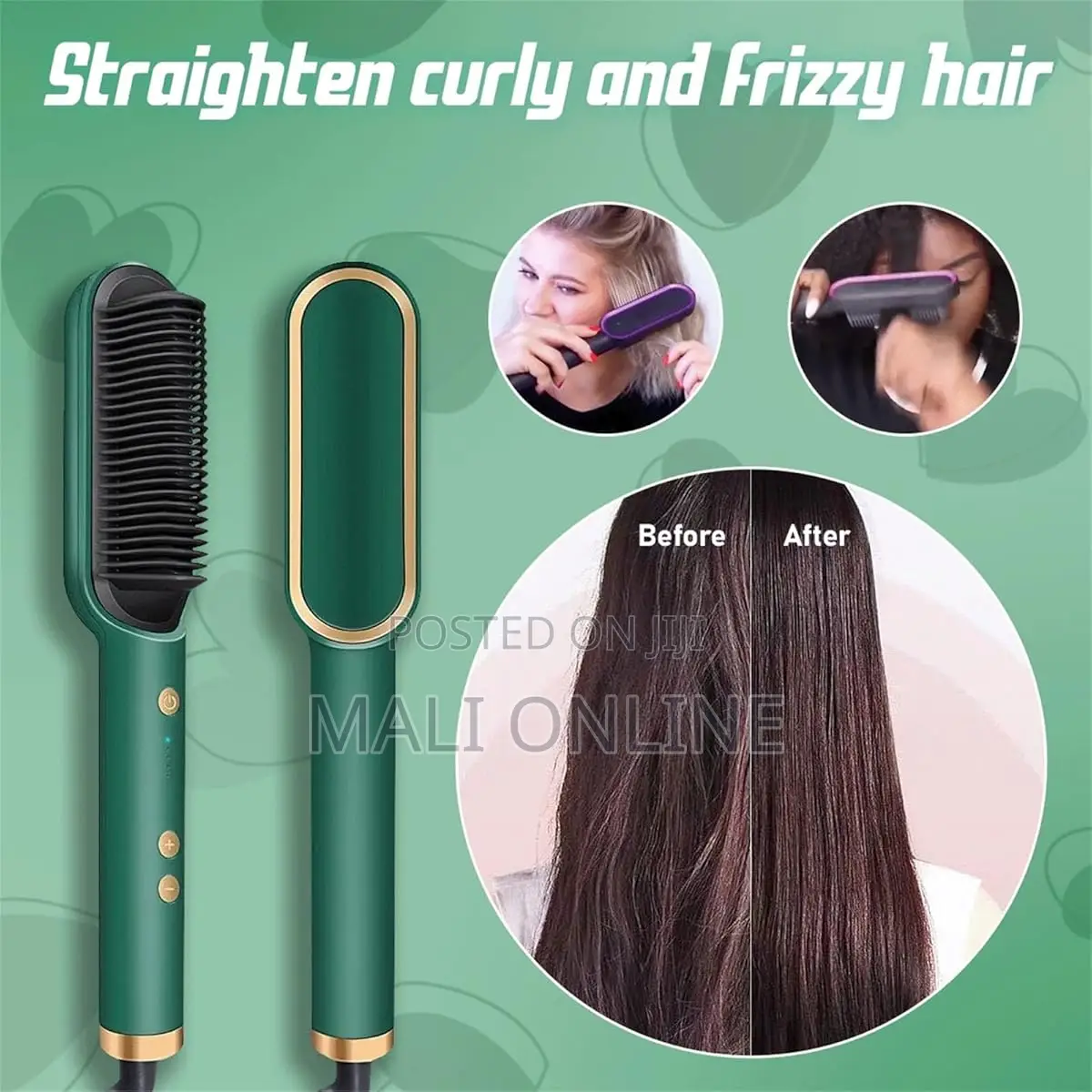 Electric Hair Straightener Curler Brush Styling Comb Ceramic Brush