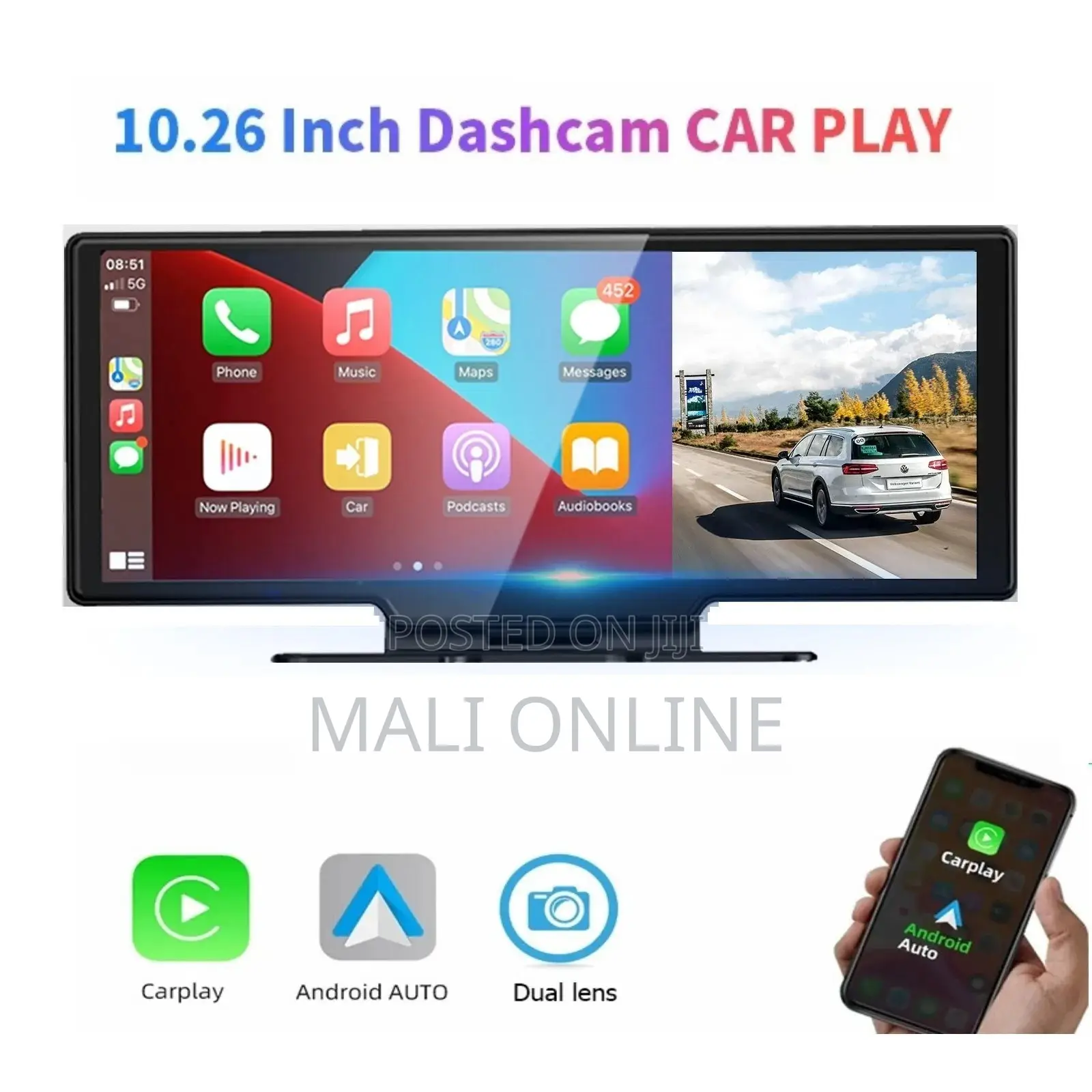 10.26 Inch Wireless Display Touchscreen With Hd Dash Cam + Reverse Cam
