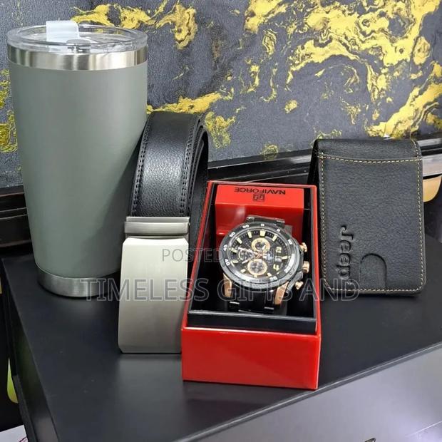 Men Gift Package Watch Belt Wallet and Tumber