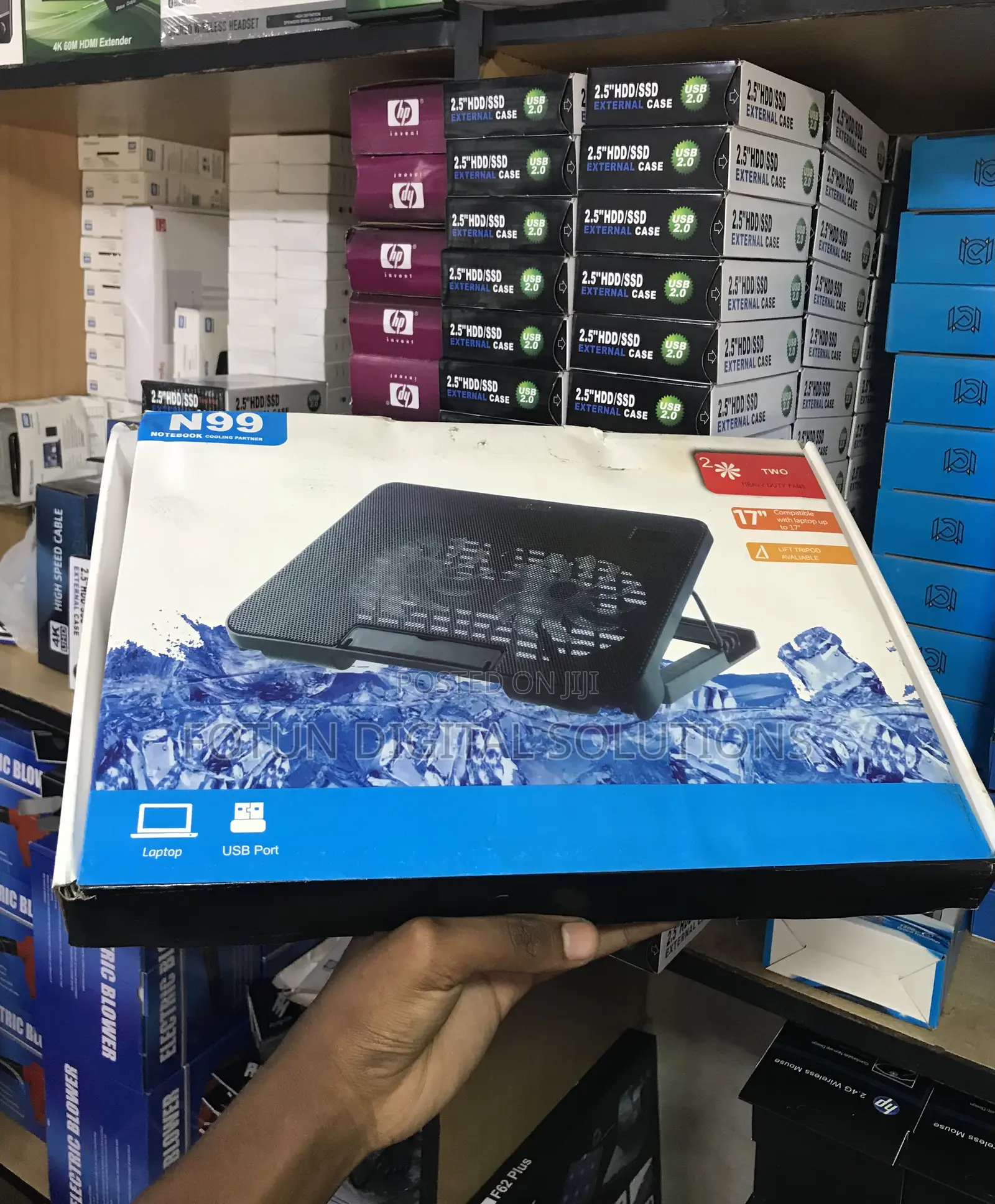 N99 Dual Fan Laptop Cooler-4 Height Settings,Usb Powered,For Up to 17"