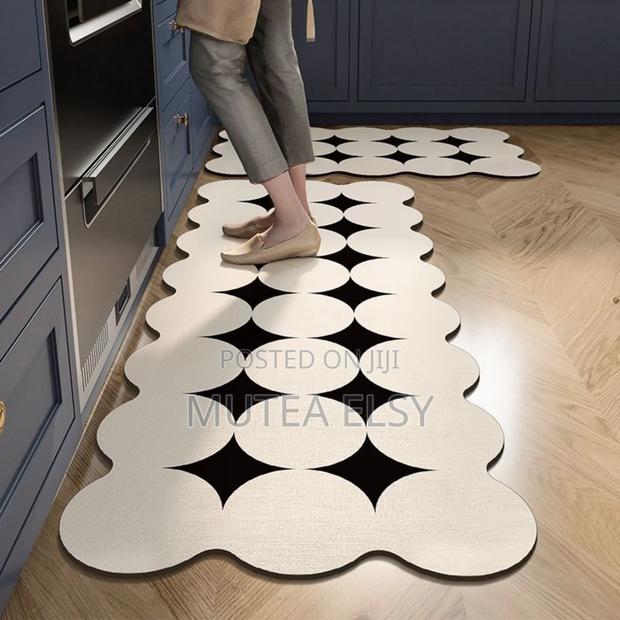 Black,Brawn Cream Circular Modern Minimalist Kitchen Mats - thumbnail 2