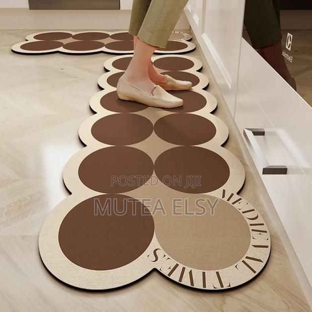 Black,Brawn Cream Circular Modern Minimalist Kitchen Mats - thumbnail 3