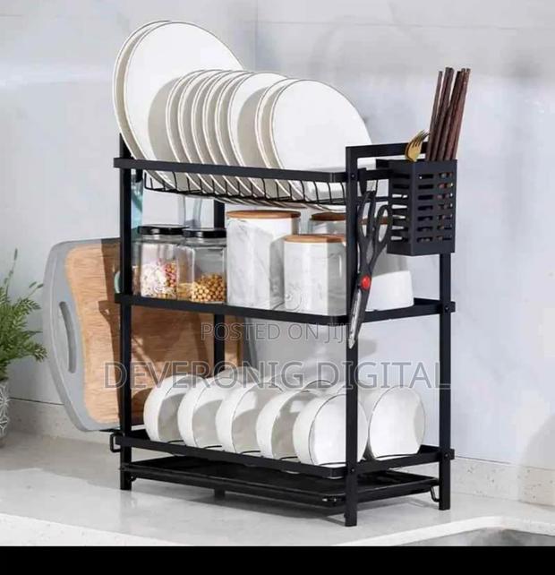 3 Tier All Black Metallic Dishrack - main view