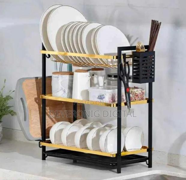 3 Layer Dishrack-Black and Gold 3 Layer DishrackGold and Black - main view