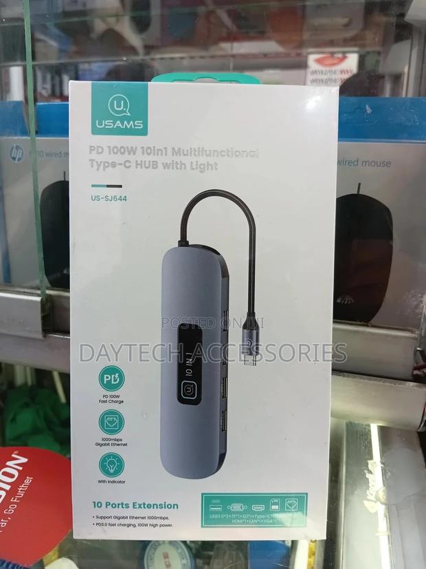 Usams 10in1 Multifunctional Type-C Hub With Led (Us-Sj644) - thumbnail 2