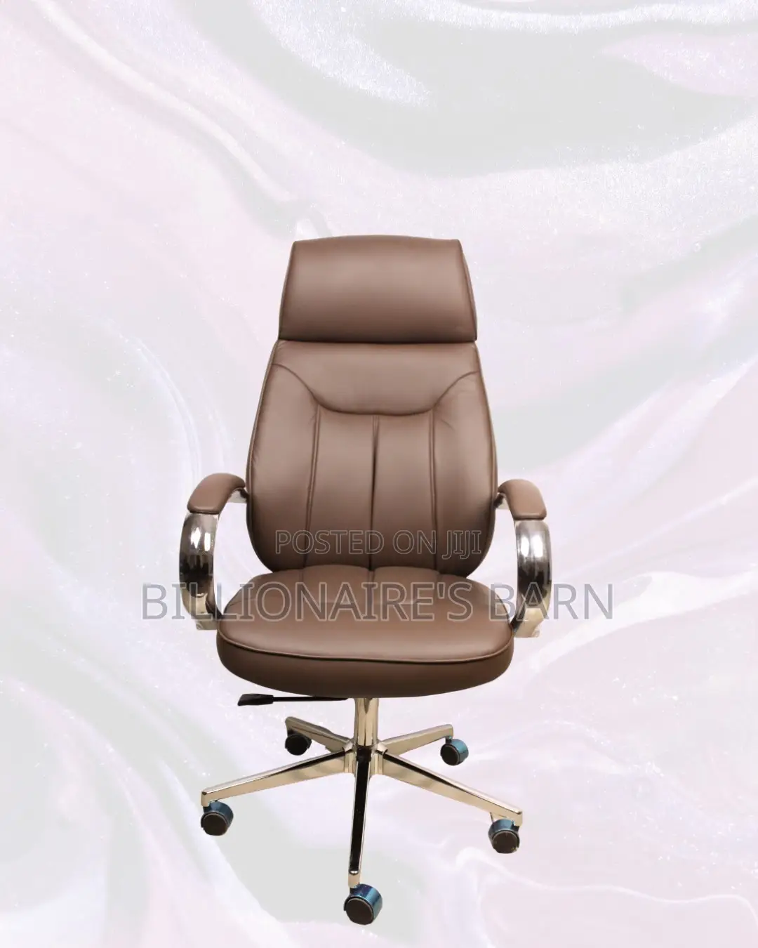 Brown High-Back Executive Leather Chair • Padded Arm Comfort