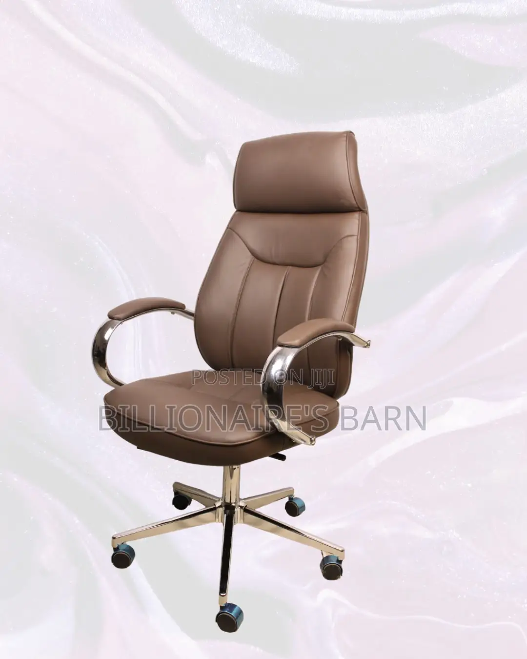 Brown High-Back Executive Leather Chair • Padded Arm Comfort
