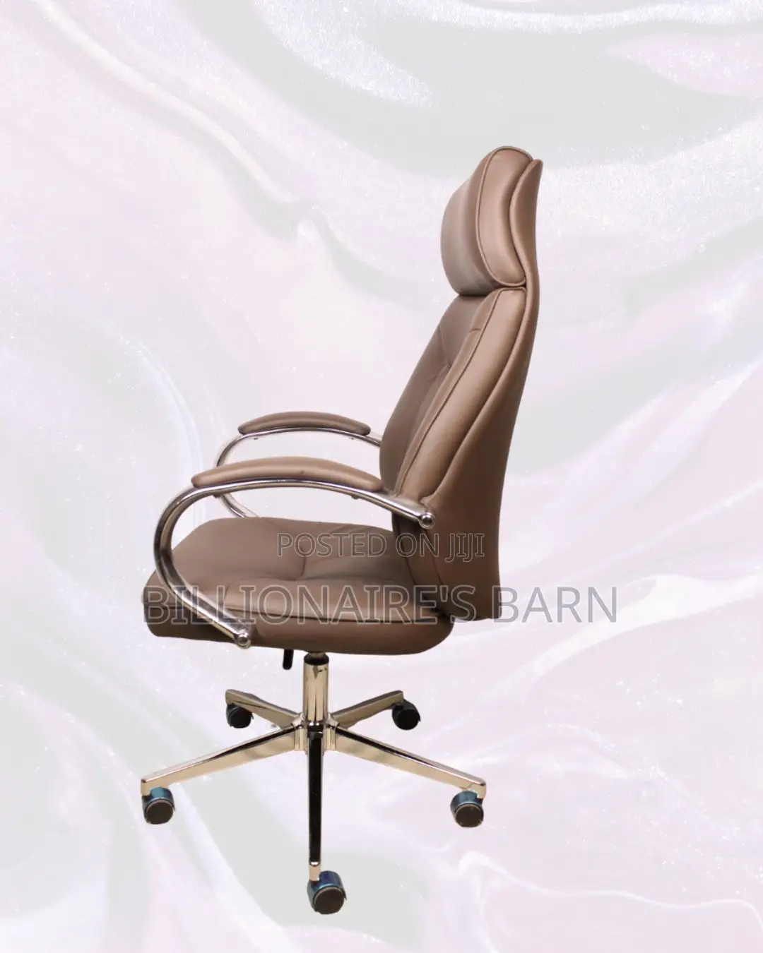 Brown High-Back Executive Leather Chair • Padded Arm Comfort