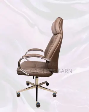 Brown High-Back Executive Leather Chair • Padded Arm Comfort