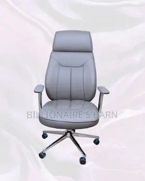 Grey Executive Leather Office Chair High-Back • Space-Saving Fit