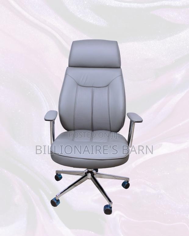 Grey Executive Leather Office Chair High-Back • Space-Saving Fit