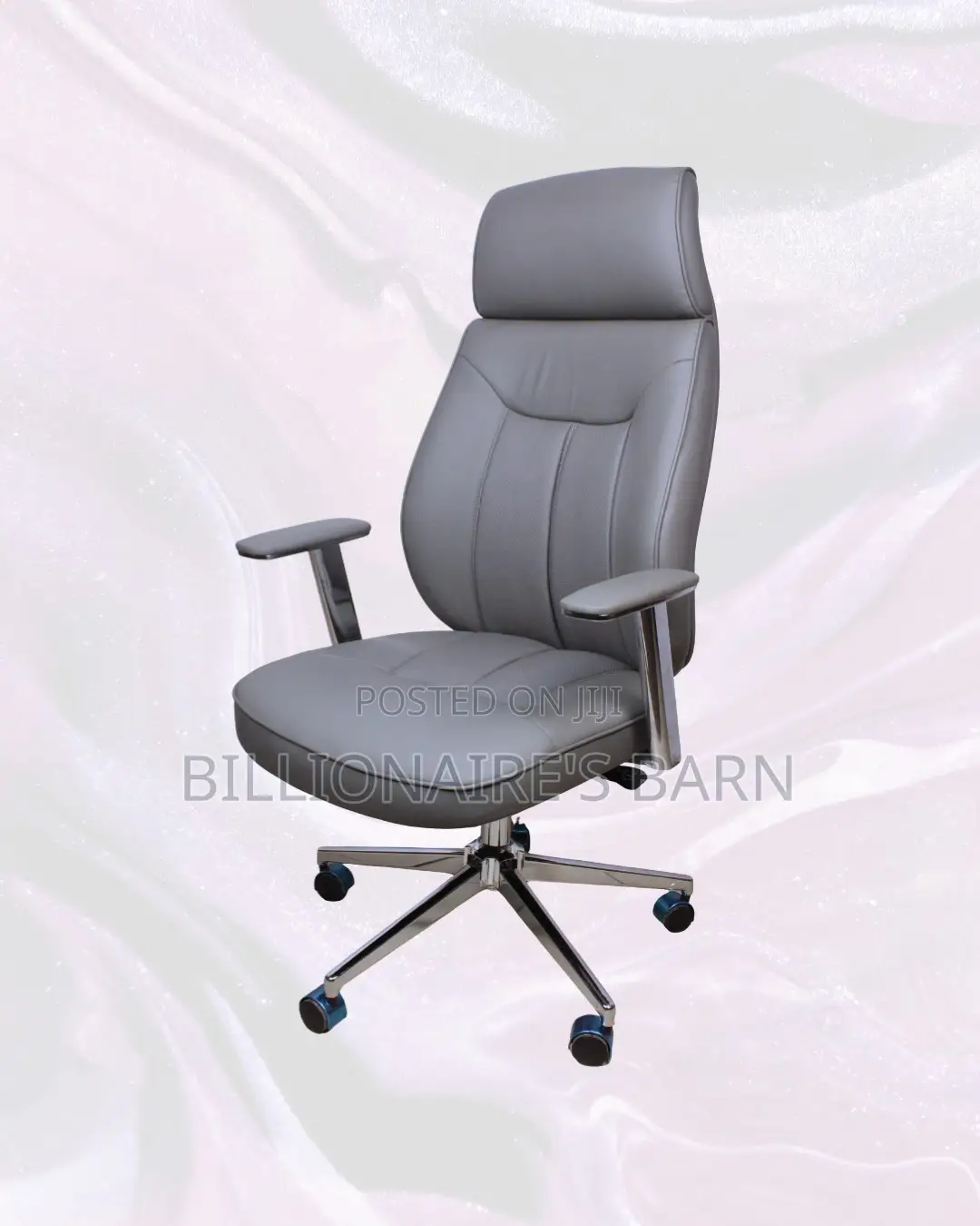 Grey Executive Leather Office Chair High-Back • Space-Saving Fit