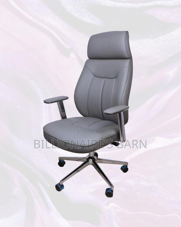 Grey Executive Leather Office Chair High-Back • Space-Saving Fit - thumbnail 3