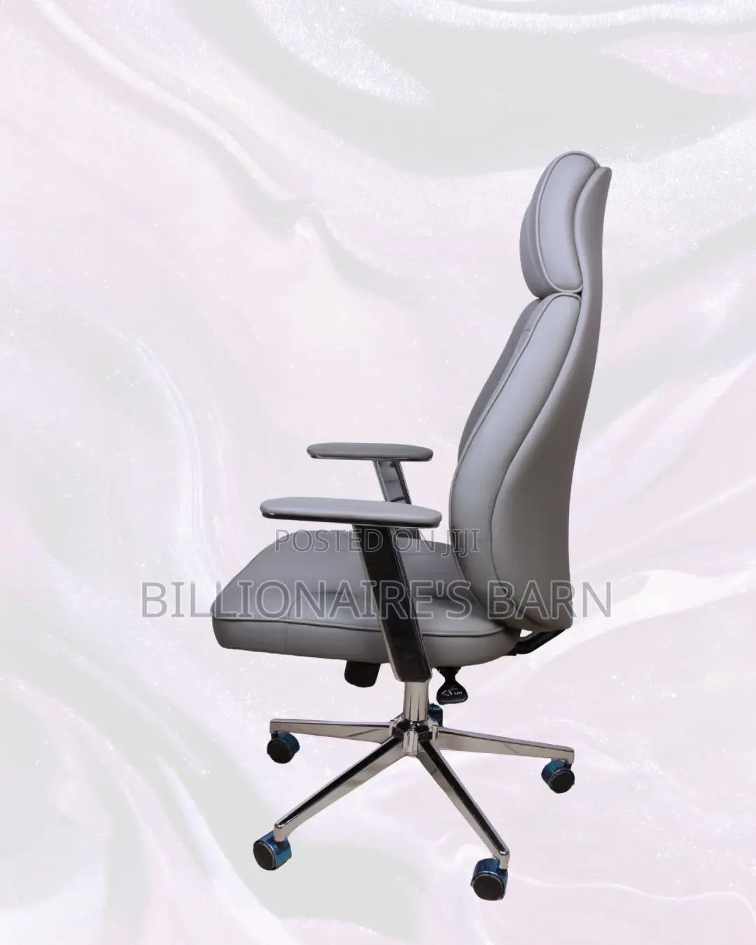 Grey Executive Leather Office Chair High-Back • Space-Saving Fit