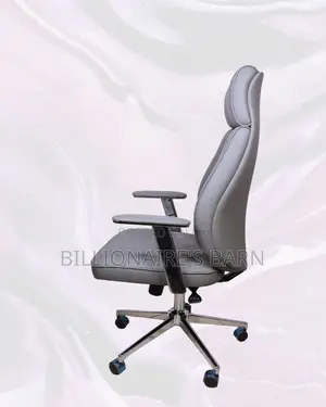 Grey Executive Leather Office Chair High-Back • Space-Saving Fit