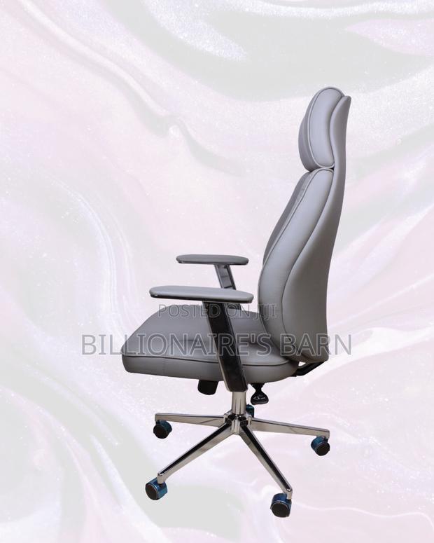 Grey Executive Leather Office Chair High-Back • Space-Saving Fit - thumbnail 4