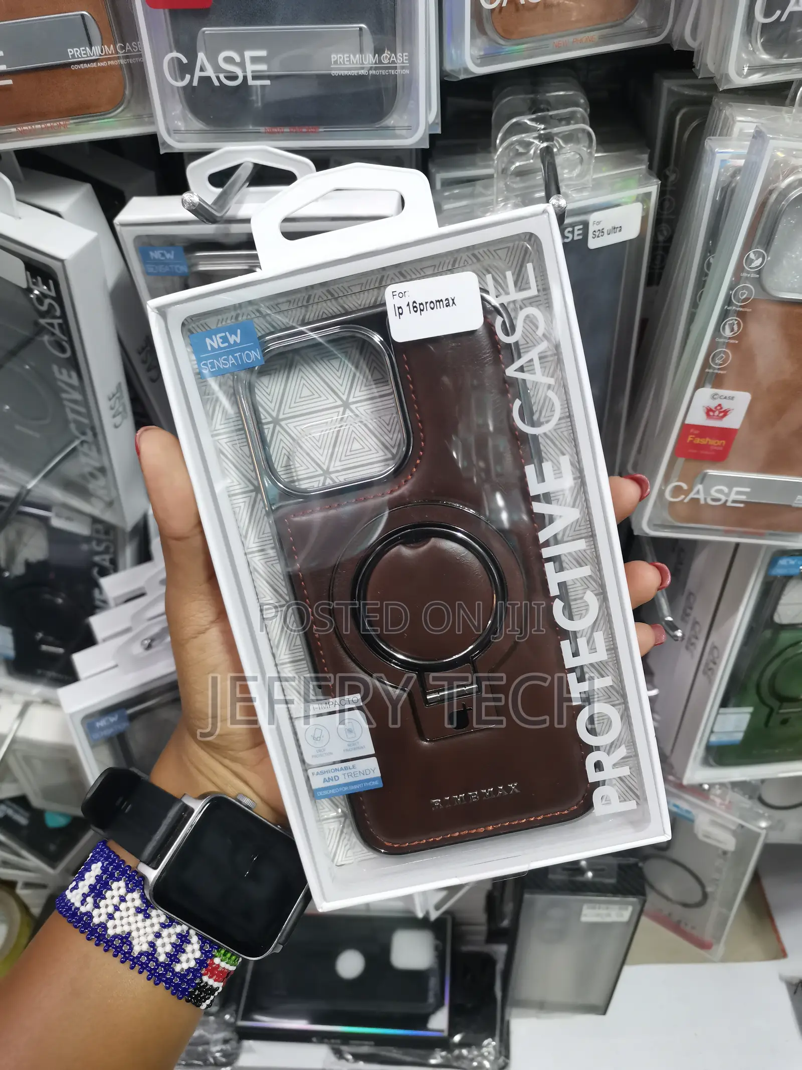 Calveti iPhone 16 Pro Max Leather Case With Magnetic Invisible Stand