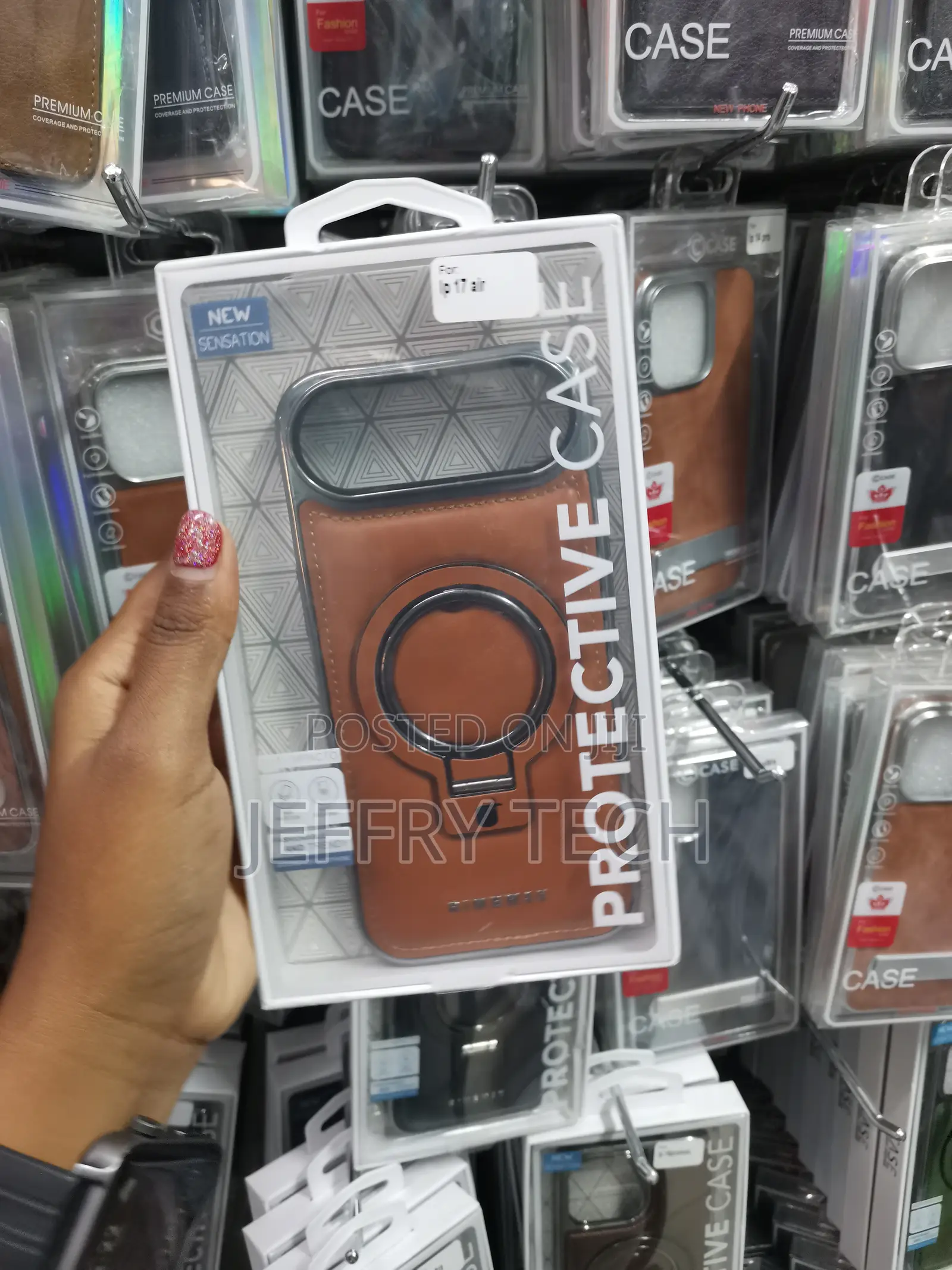 Auser iPhone 17 Air Leather Back Case With Invisible Stand -Brown