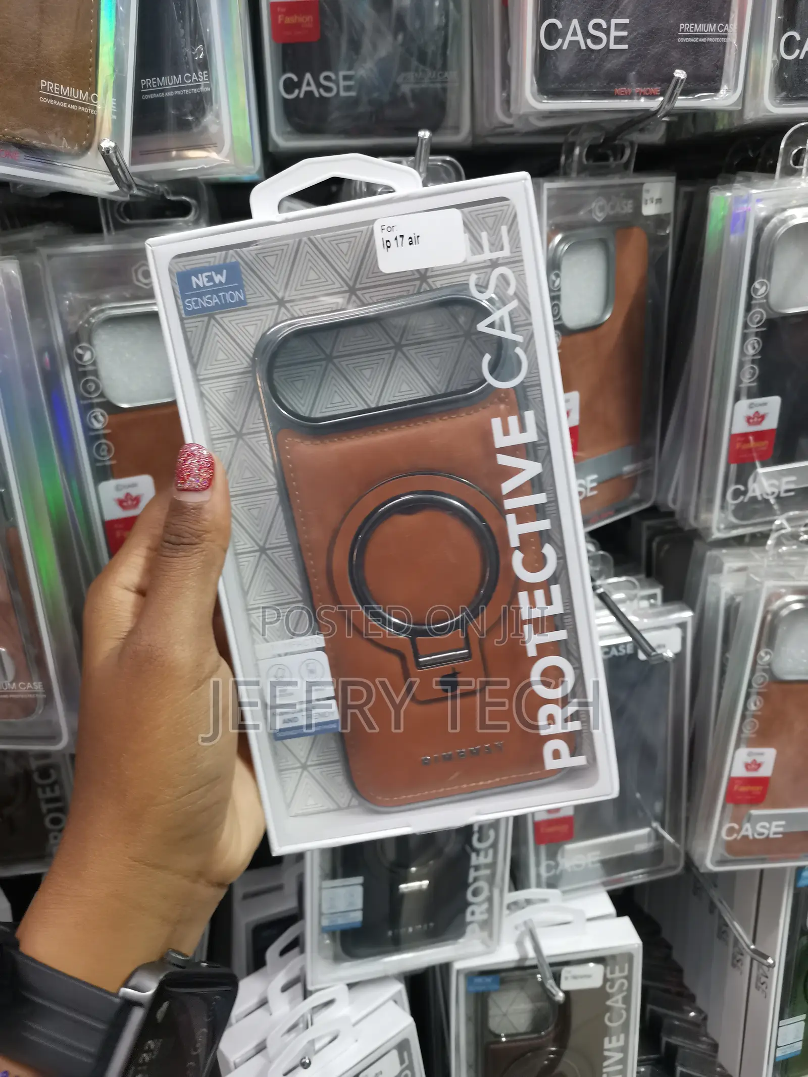 Auser iPhone 17 Air Leather Back Case With Invisible Stand -Brown
