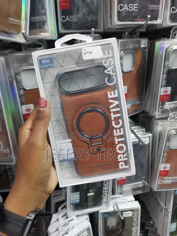 Auser iPhone 17 Air Leather Back Case With Invisible Stand -Brown - thumbnail 3