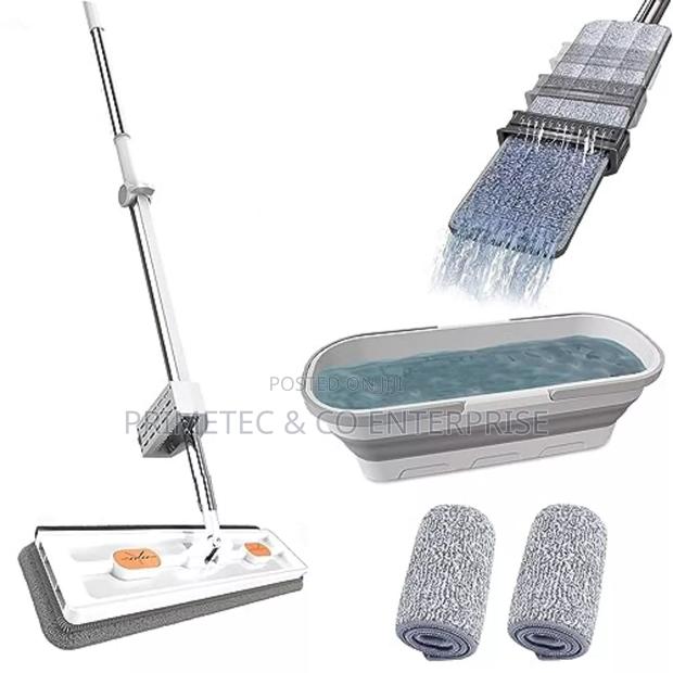 Self Wringing Hand Wash Free Flat Mop With Foldable Bucket - thumbnail 2