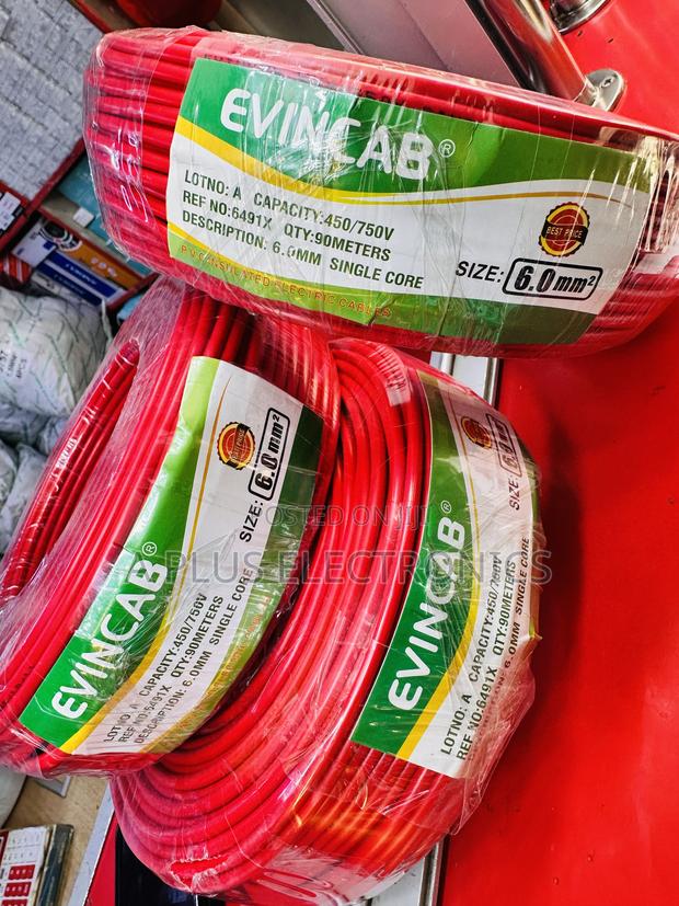 Evincab 6.0mm Single Core Wiring Cable 90m Wire(Red) – High Quality - main view