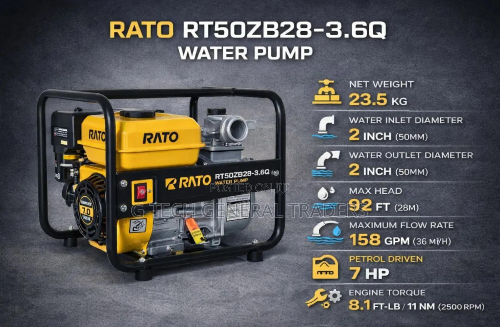 Rato 2inch 7hp Commercial Water Pump 2500 RPM