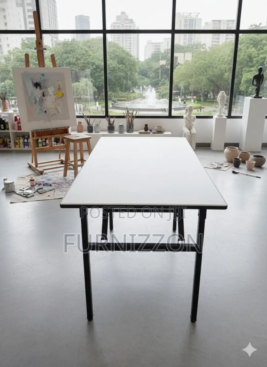 Rectangular Wooden Utility Folding Table With Steel Base