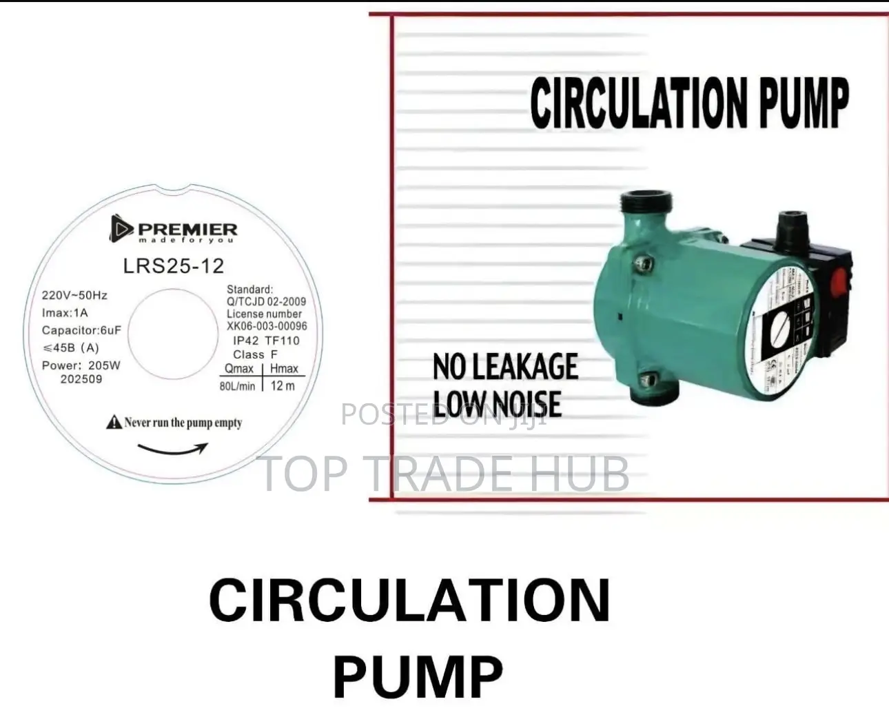 Premier Circulation Pump 80l/Min 12m Head Max
