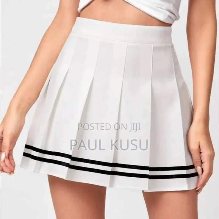 White Pleated Tennis Skirt With Stripes Available in Multipled Sizes