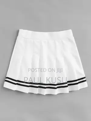 White Pleated Tennis Skirt With Stripes Available in Multipled Sizes