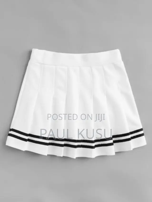 White Pleated Tennis Skirt With Stripes Available in Multipled Sizes