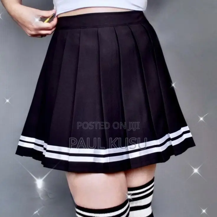 Black Pleated Tennis Skirt With Stripes Available in Several Sizes