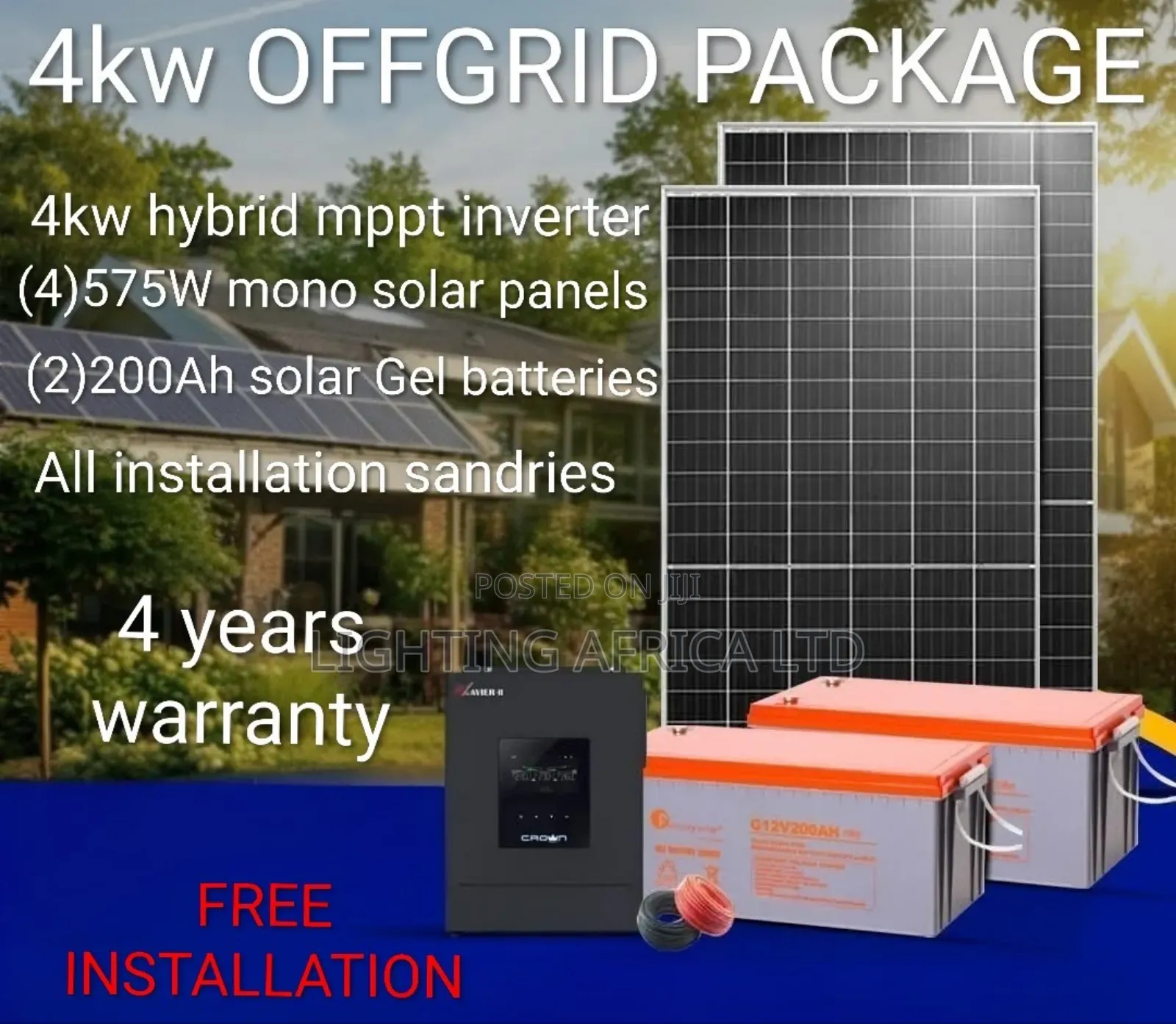 4kw Offgrid (4)575w Solar -(2) 200ah Gel Batteries - Free Installation