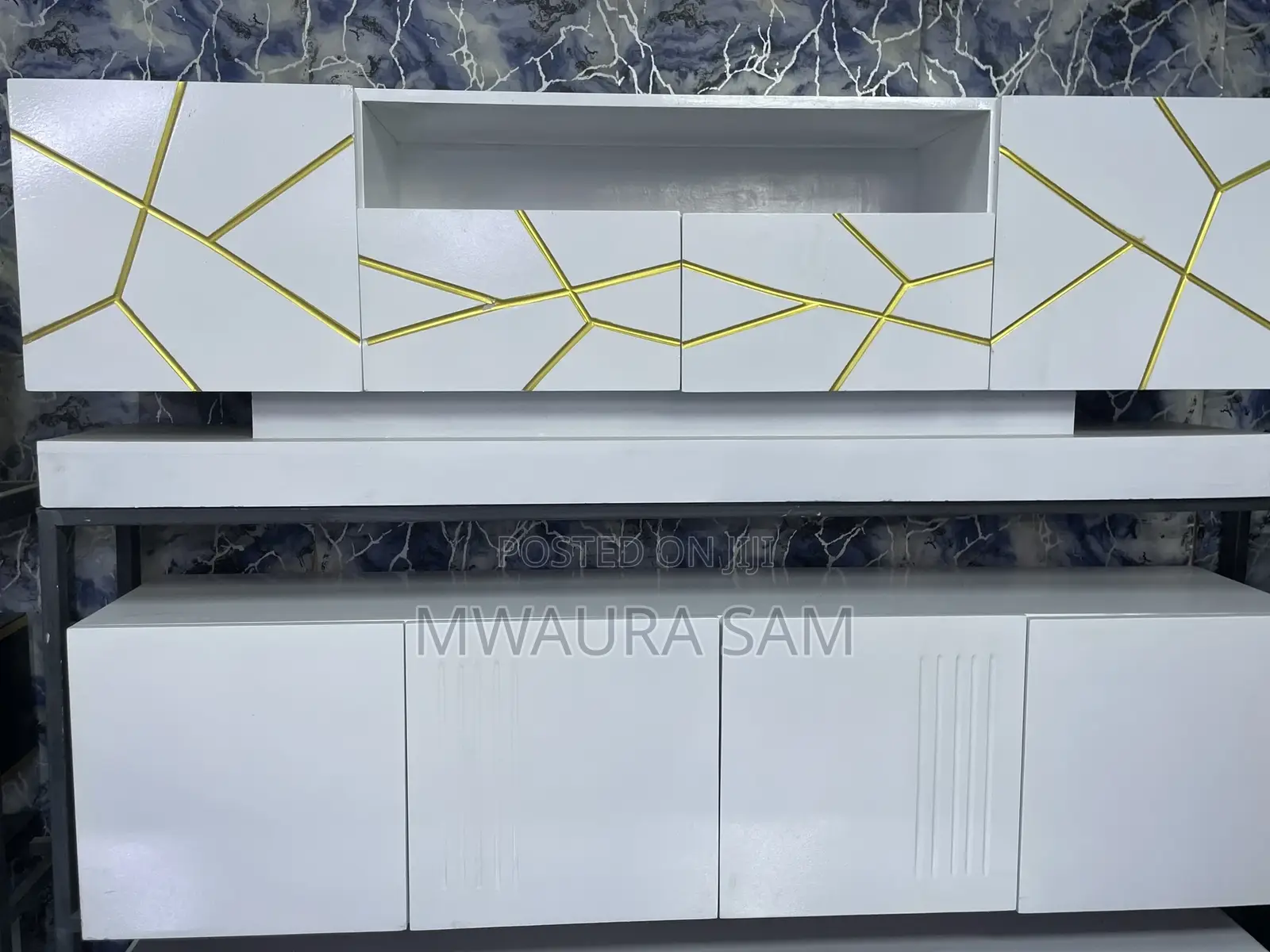 Luxury White Gold Tv Stand - Executive 6ft Design