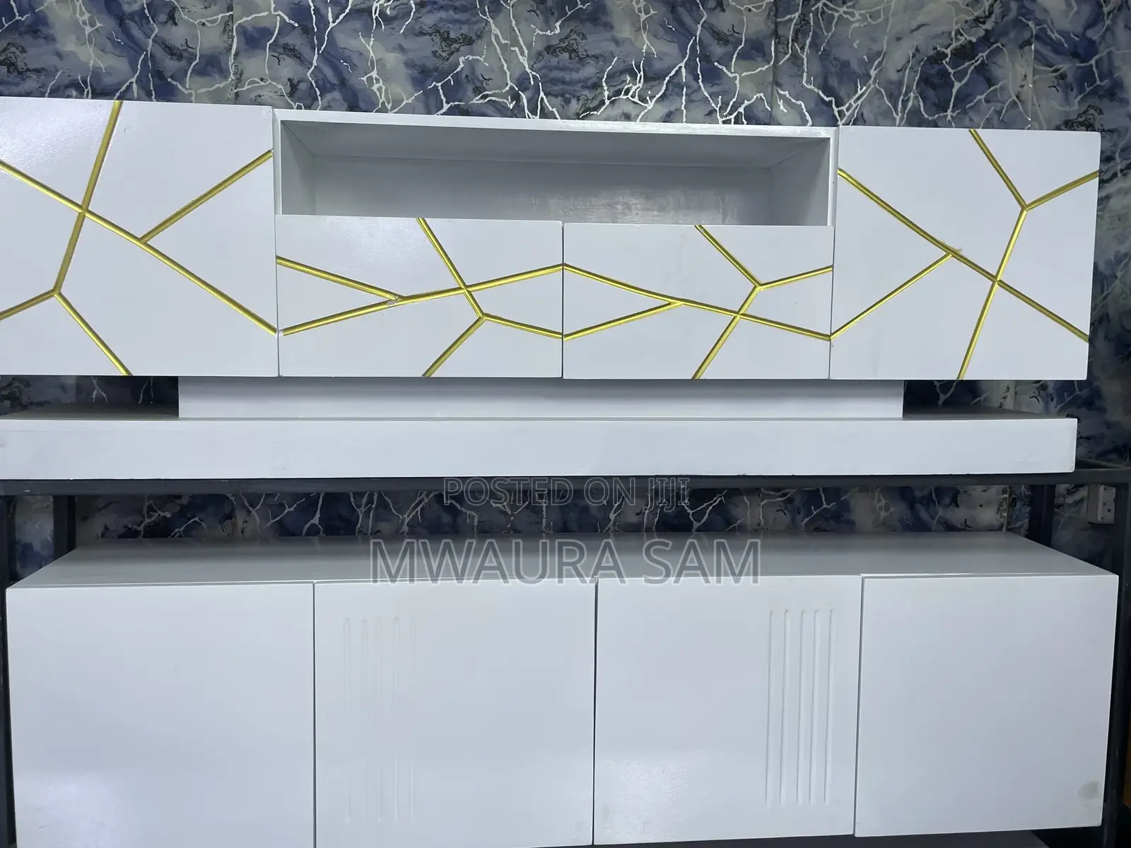Luxury White Gold Tv Stand - Executive 6ft Design