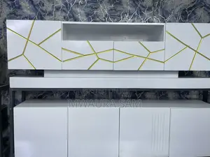 Luxury White Gold Tv Stand - Executive 6ft Design