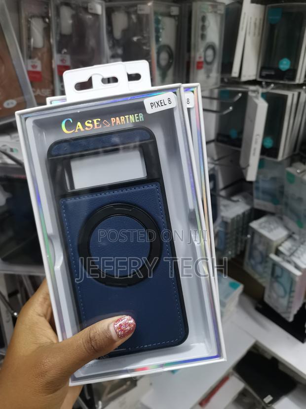 Angda Google Pixel 8 Leather Back Case With Magnetic Invisible Stand - main view