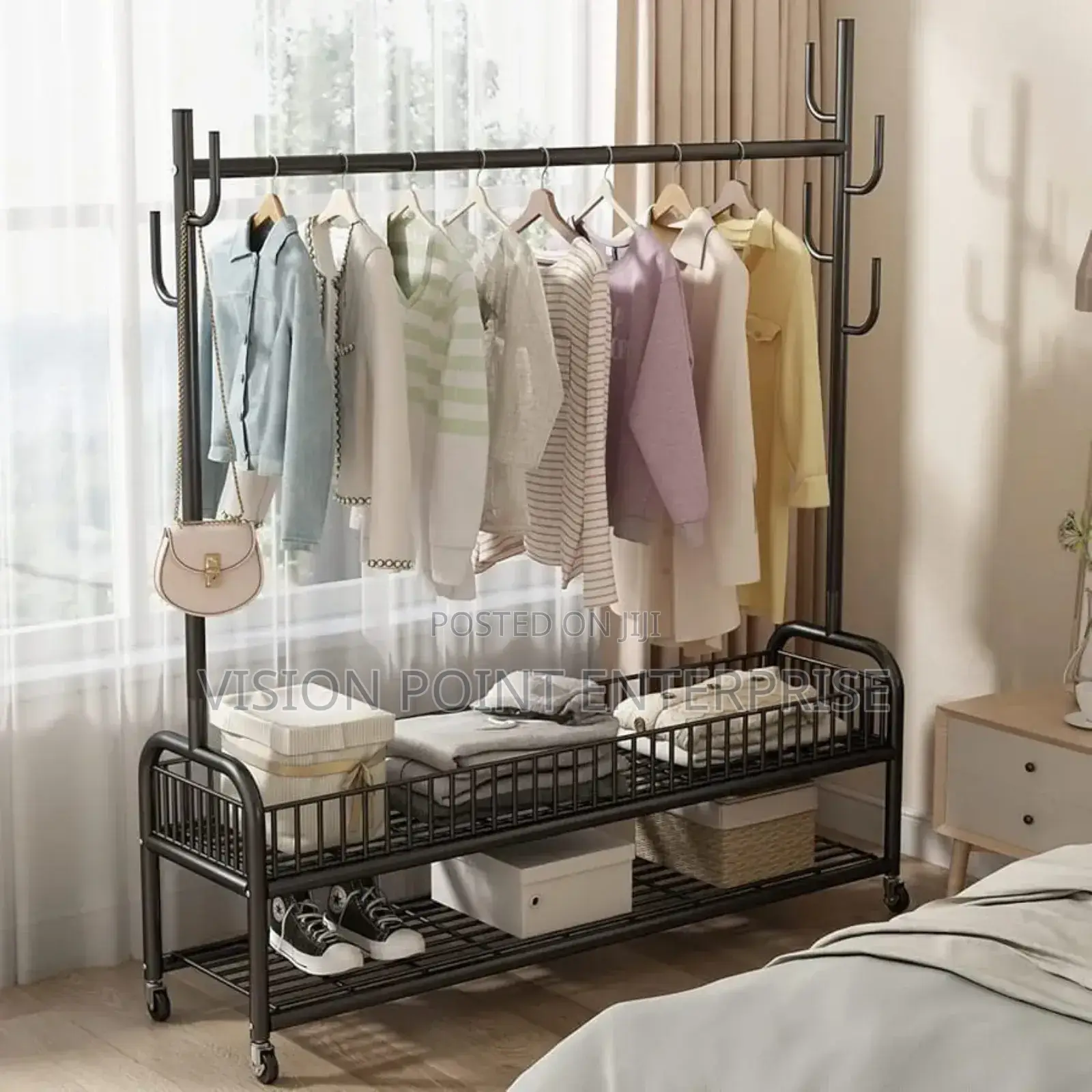 *Sturdy Clothes Rack With Storage Basket