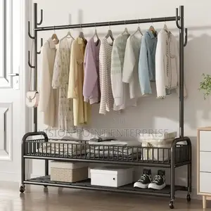 *Sturdy Clothes Rack With Storage Basket