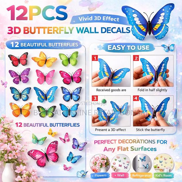 12pcs 3d Butterfly Wall Decals Colorful Removable Stickers Decor Home - thumbnail 4