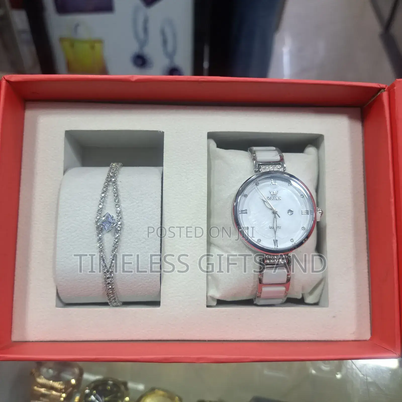 Olevs White Ceramic Ladies Watch Bracelet Set