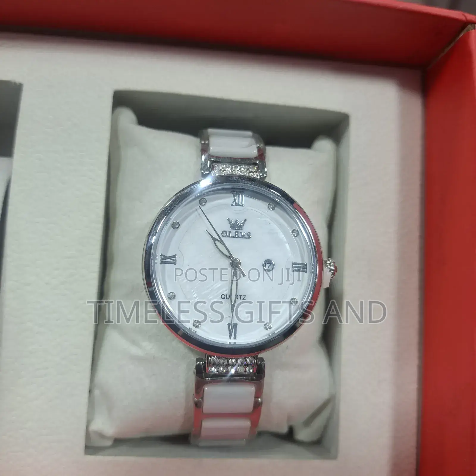 Olevs White Ceramic Ladies Watch Bracelet Set