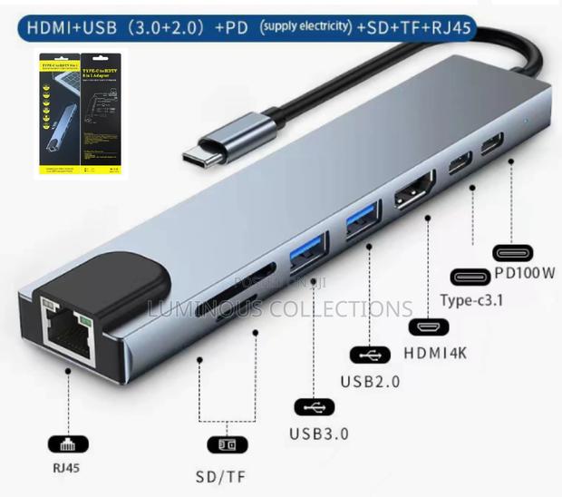Sweet Offer 8 in 1 Type C to Hdmi Converter. Rj45, Usb, Type C, Usb - main view