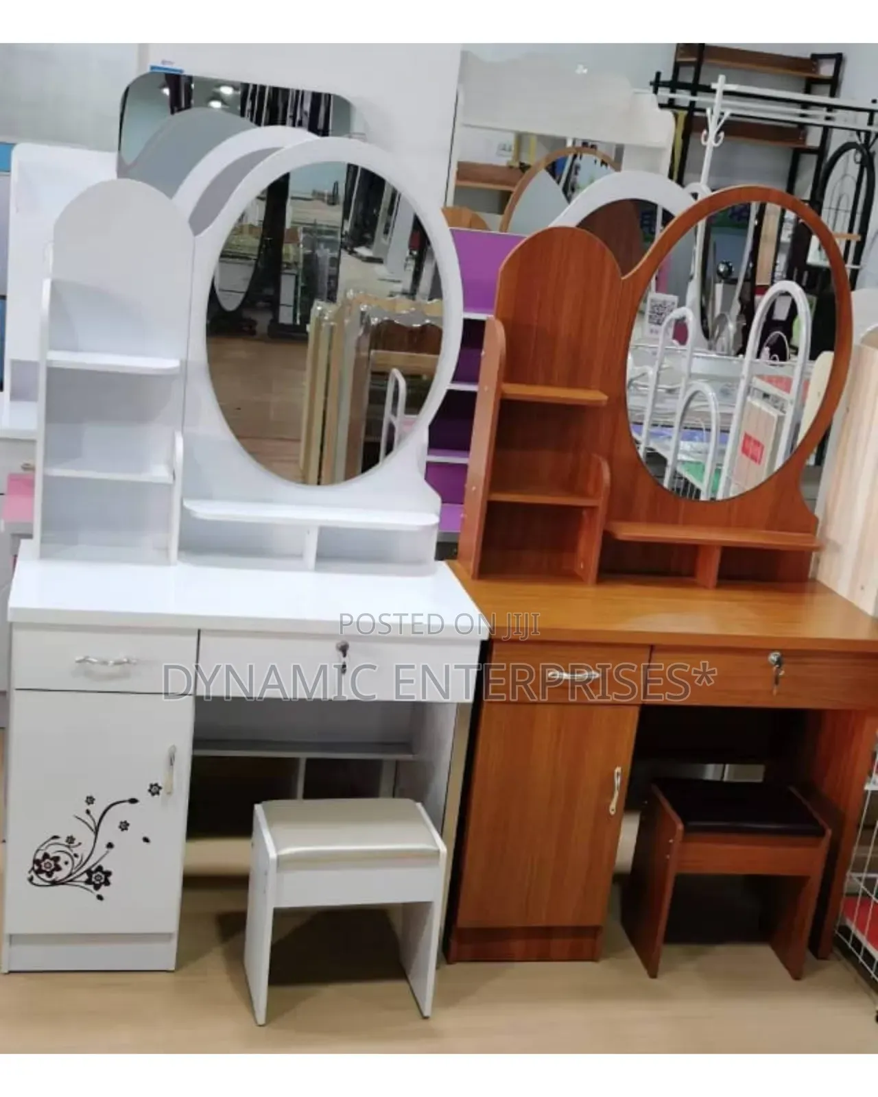 Modern Dressing Table With Oval Mirror Matching Stool –