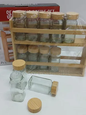 12 in 1 Wooden Spice Rack With Glass Spice Jars