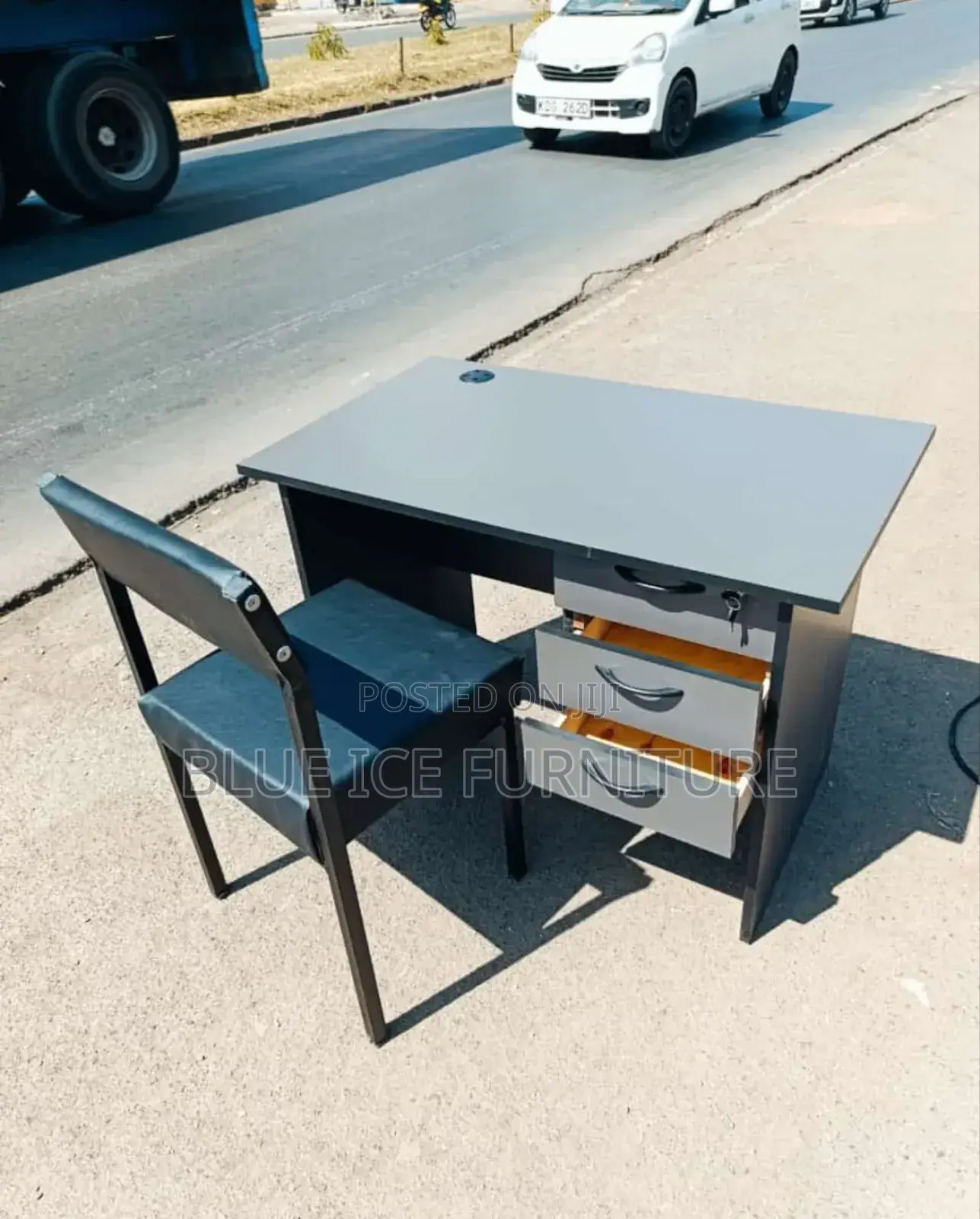 Grey Office Desk With Caterina Chair