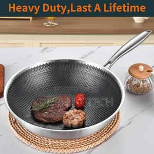 Laser Etched Hexagonal Surface 3 Ply Fry Pan - Stainless Steel